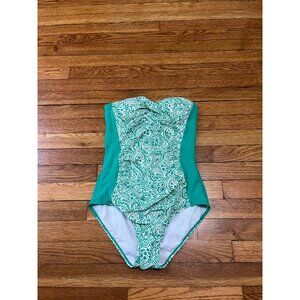 Boden One Piece Swimsuit Women's Size US 6 Green Paisley Padded Strapless